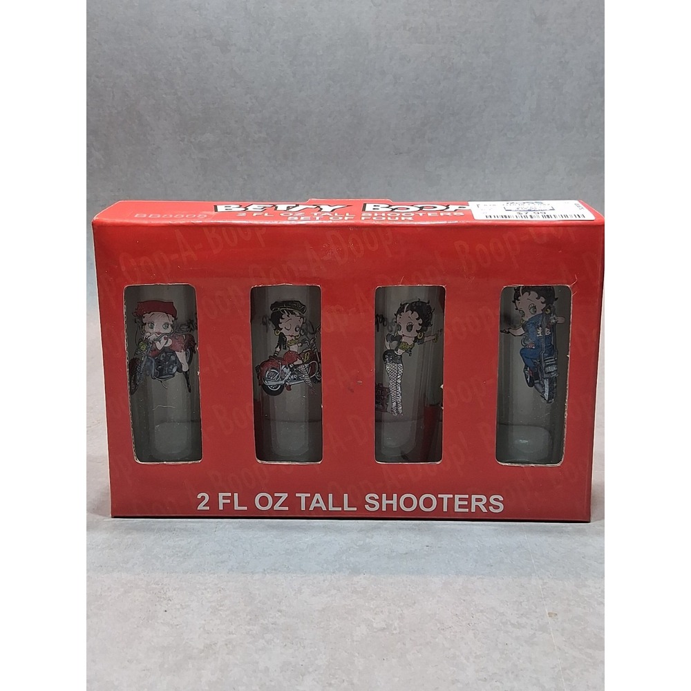 Set of 4 Betty Boop Glasses 2 Fluid Ounce Tall Shooters Original Box Barware